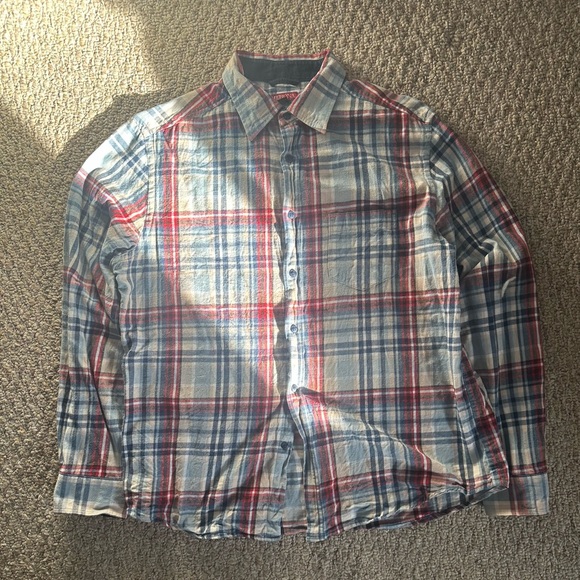 Merona Other - Merona Men's Plaid Cotton Long Sleeve Button-Up Shirt Red Blue Size L